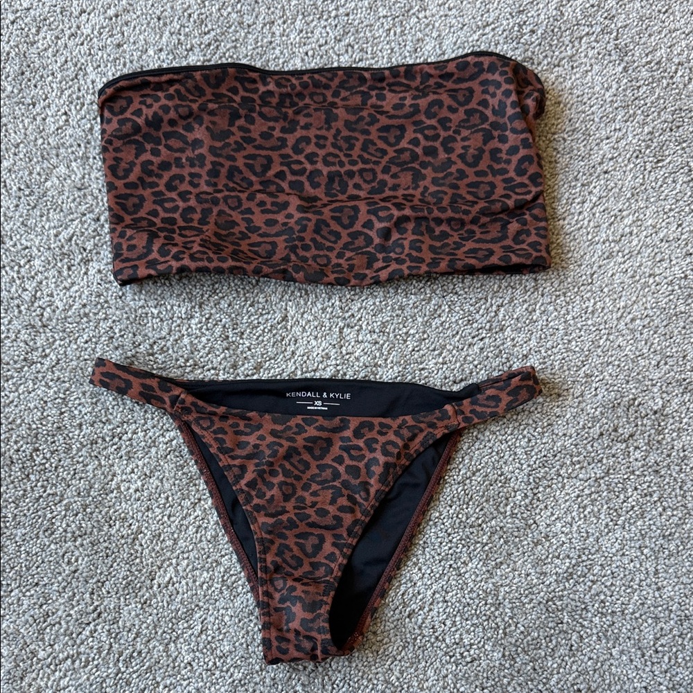 Kendall & Kylie Animal Print Bikini - Black and Brown size XS-S